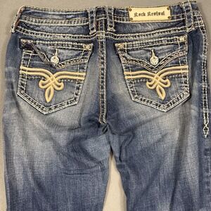 Rock Revival Penny Boot Jeans Womens 32  Embellished Stretch WHISKERING
